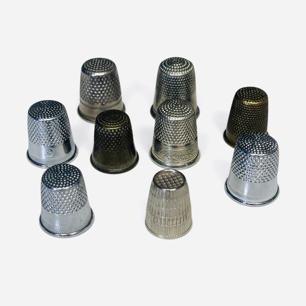 Vintage Lot Of 9 Silver Toned Mixed Metal Thimbles Spain England USA Various